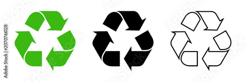 Recycle Symbol Set in Green, Black and Outline Styles