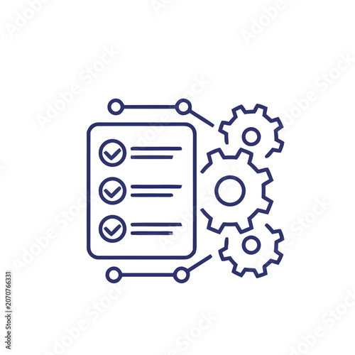 Business process management icon with checklist and gears