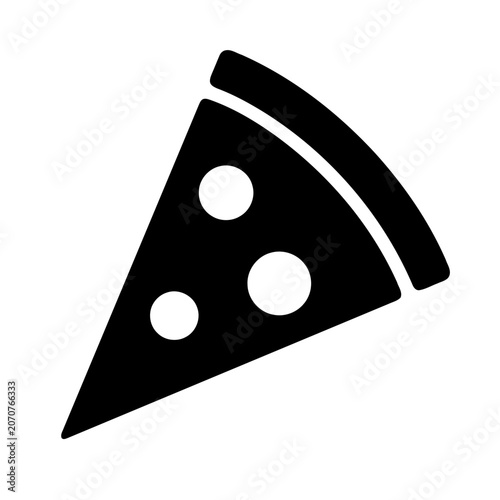 Minimalist pepperoni pizza slice icon, black vector food symbol