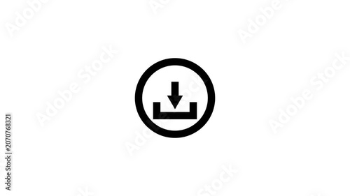 Animated login icon with download arrow and circular progress bar on white background.