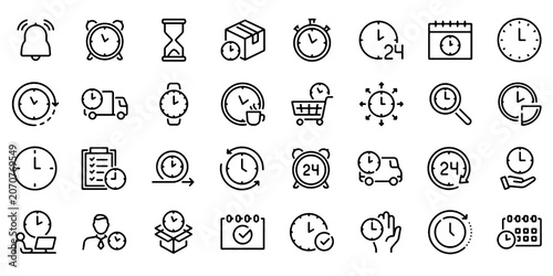 Fotografie Time Management and Countdown Timer Line Icons Set Editable Vector Illustration