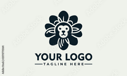 Stylized Lion Face Flower Logo Vector Illustration for Branding