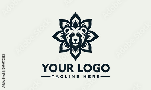 Bear Head Flower Petal Minimalist Vector Logo Illustration Design Template