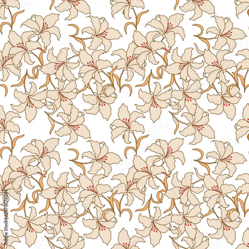 Seamless floral pattern, ditsy flower pattern, fabric print in vintage style on light beige background, timeless floral, small ditsy flower. Surface design for home textile, wallpaper pattern, fabric,