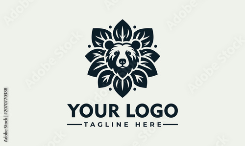 Bear Head Floral Nature Concept Vector Logo Illustration Design Element