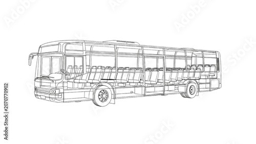 Bild auf Leinwand 2D AutoCAD Vector illustration of a large bus driving on a road