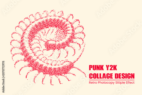 Foto Punk y2k collage design with a stipple effect illustration of a coiled millipede