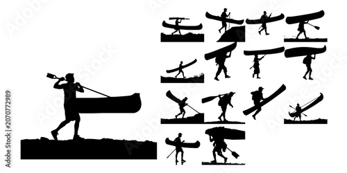 Obraz na płótnie Man Carrying A Canoe Silhouette