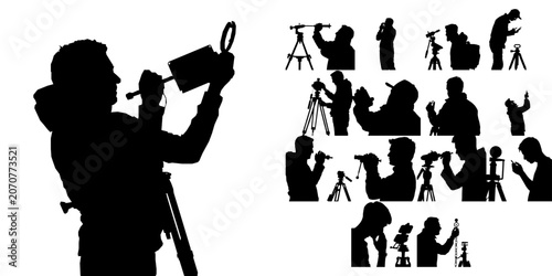 Quadro su tela Man Examining A Compass Silhouette