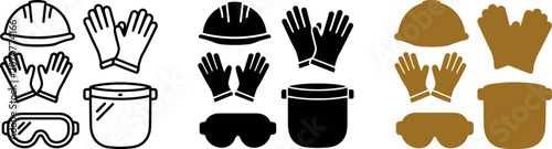 Collection of various safety gear icons including helmets and gloves