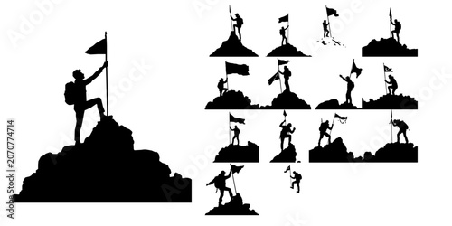 Man Planting A Flag At The Summit Silhouette