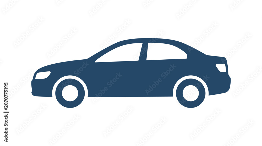 Fototapeta premium Blue sedan car silhouette profile view.