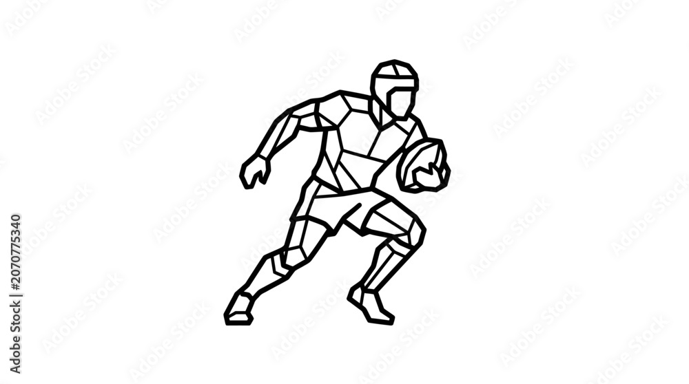Fototapeta premium Bold geometric segmented rugby player running with the ball.