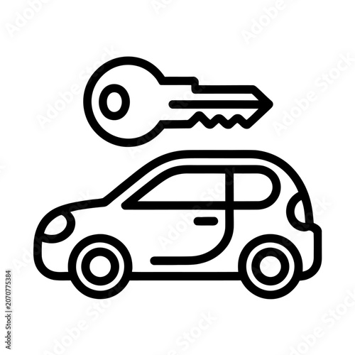 Car vehicle outline icon with a metal key symbol representing parking and security.