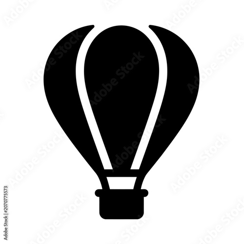 Black hot air balloon silhouette for travel adventure and outdoor leisure concept.
