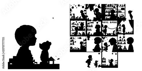 Konstfotografi Child Pressing Nose to a Toy Store Window Silhouette