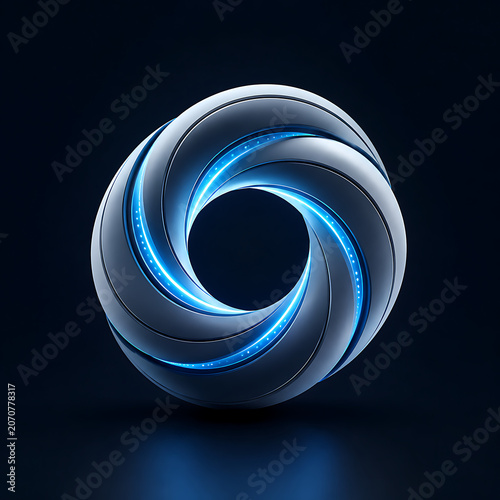 Futuristic Metallic Torus with Glowing Blue Energy - Abstract 3D Render of Advanced Technology and Innovation on Dark Background