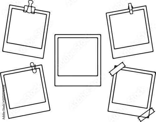Polaroid Photo Frame Vector Set, Hanging Picture Frame Template Clipart Collection