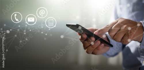 Person Using Modern Smartphone Device for Digital Communication and Global Networking Connectivity Concept