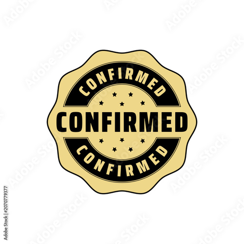A professional confirmed badge icon with stars, featuring a decorative scalloped edge design suitable for business approval or status verification.