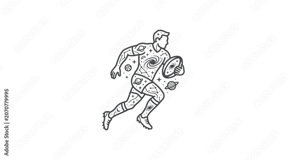 Fototapeta premium Celestial pattern rugby player line art.