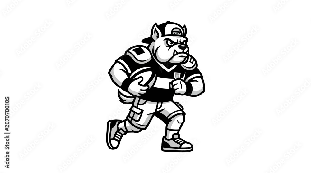 Fototapeta premium Bulldog mascot running with football.