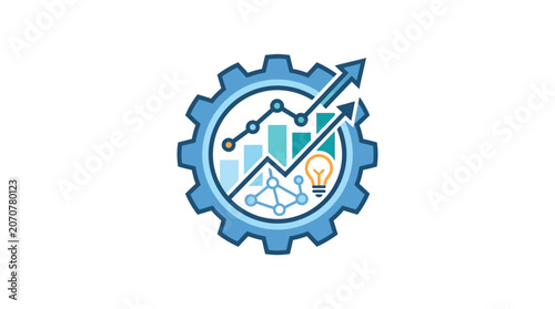 Business analytics and growth chart inside gear icon.