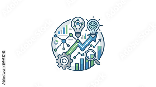 Business innovation concept with gears and brain charts