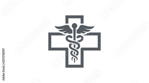 Caduceus symbol inside a medical cross emblem.