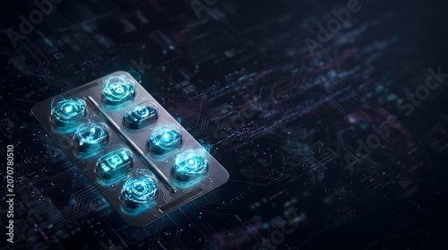 Floating Blister Pack with Digital Hologram Pills Concept