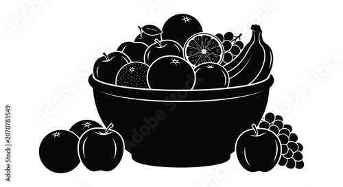 Fruit bowl silhouette against a white background a monochromatic composition