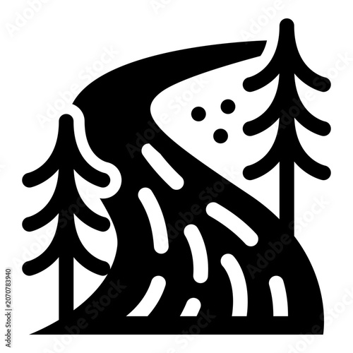 River Tree Solid Icon, Water Nature, Landscape Forest, Flowing Pine Tree