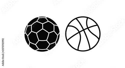 Soccer ball and basketball silhouettes on a white background