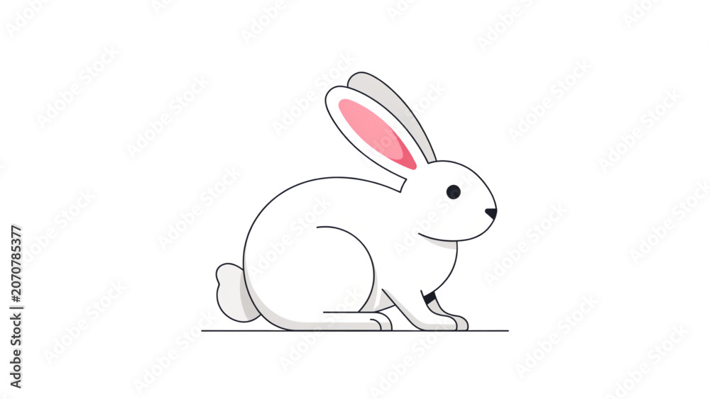 Fototapeta premium Cute white bunny rabbit sitting in a simple flat vector illustration style