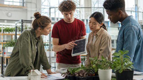 Young green technology startup team developing sustainable energy concept