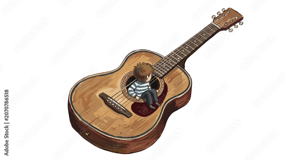 Fototapeta premium Acoustic guitar with wooden body and strings