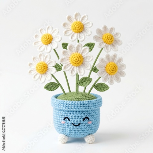 Handmade Crochet White Daisy Bouquet Professional Product Photography.