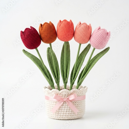 Handmade Crochet Tulip Bouquet Gradient Colors Professional Photography.