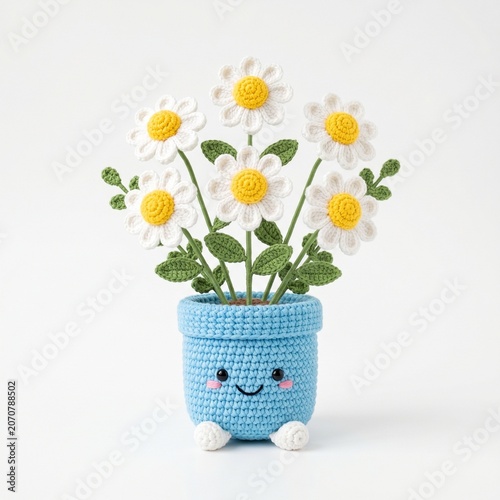 Handmade Crochet White Daisy Bouquet Professional Product Photography.