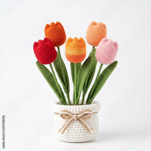 Handmade Crochet Tulip Bouquet Gradient Colors Professional Photography.