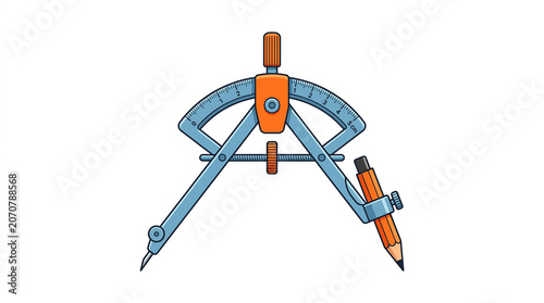 Transparent blue geometry compass and protractor set isolated on white background. Educational measuring tools for mathematics, drafting, engineering, architecture, and school supplies.