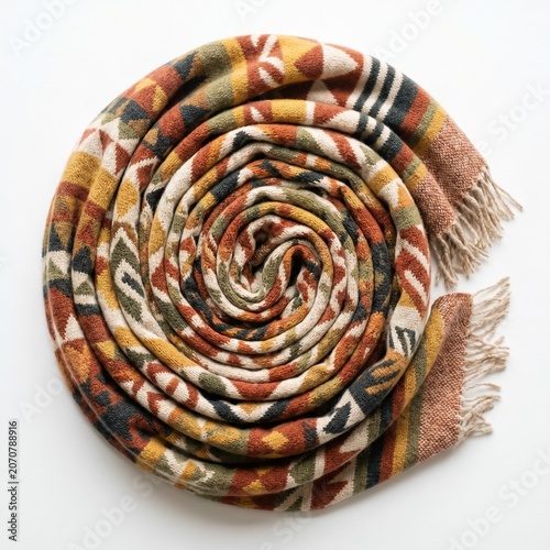 Soft Wool Scarf Original Geometric Pattern Earthy Tones Draped.