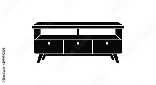 Φωτογραφία Black silhouette of a mid century modern tv console with drawers