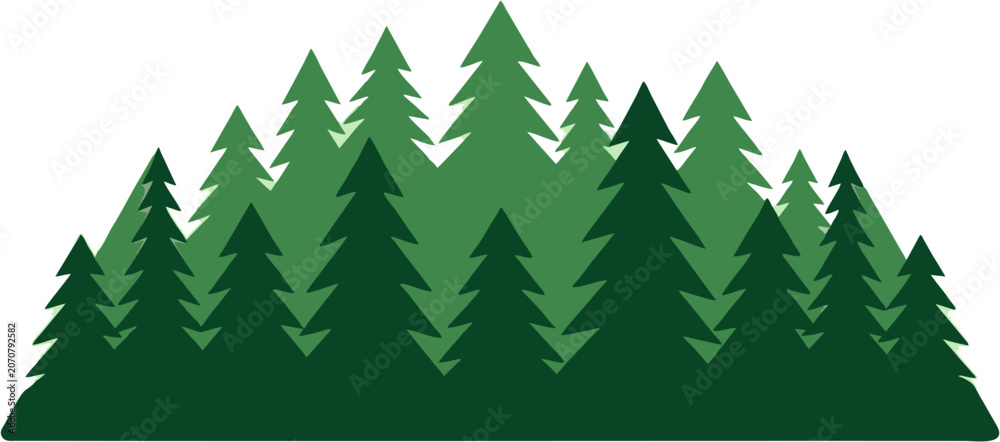 Obraz premium Silhouette of Dense Green Pine Forest Against Clear Sky Minimalist Illustration