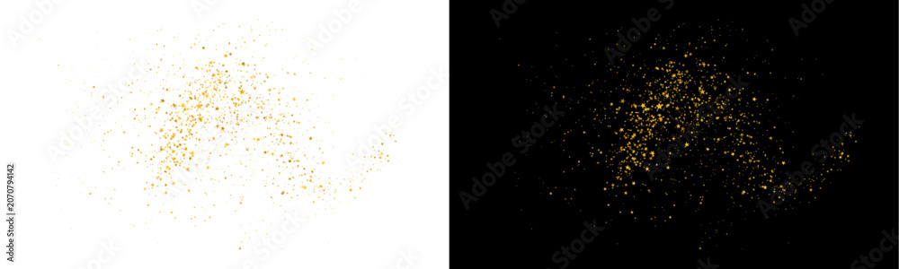 Obraz premium Flying particles of light png. Brilliant explosion of golden sparkle features glitter dust. Glowing particles, lens flare, bright stars and shimmering bokeh effects. Vector dynamic swirl, wave sparks.