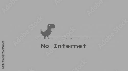 Dinosaur standing on gray background with No Internet text
