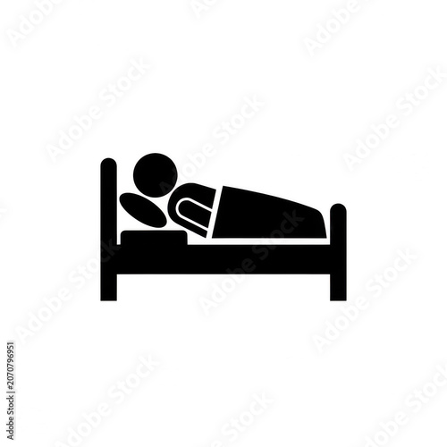 Person sleeping in bed icon for sleep and rest concept with relaxation