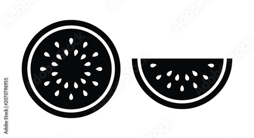 Bild auf Leinwand Watermelon slices black silhouette on a white background