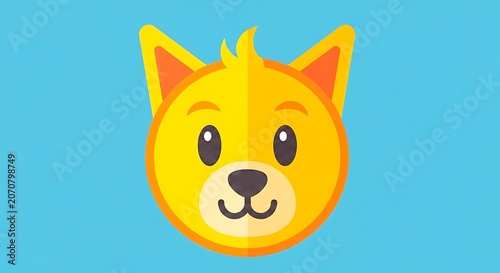 A vibrant and cheerful cartoon cat face with a golden crown isolated on white background