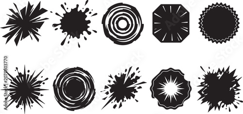 Black Friday Sale Burst Sticker Badge Silhouette Collection with Discount Seal Shapes and Promo Label Elements